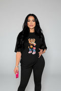 BamGleam Women Summer Cartoon Bear Printed Round Neck Short Sleeve Casual T-Shirt Graphic Tees Women Tops