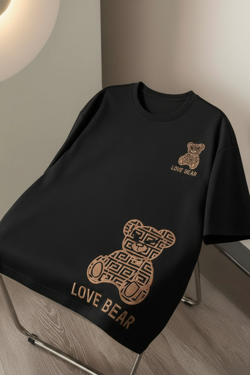 INAWLY Women's Casual Letter & Cartoon Bear Print Round Neck Short Sleeve T-Shirt