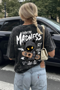 Women's High Street Dark Style Tie-Dye Bear Skateboard Print Short Sleeve T-Shirt, Loose Fit Crew Neck Casual Top, Y2K Style, Summer Black