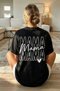 Ins Blogger Same Style "Mama" Print Short Sleeve T-Shirt, Minimalist White Text On Black Background, Casual European And American Style, Relaxed Fit Sweet & Spicy Mom Vibe Summer