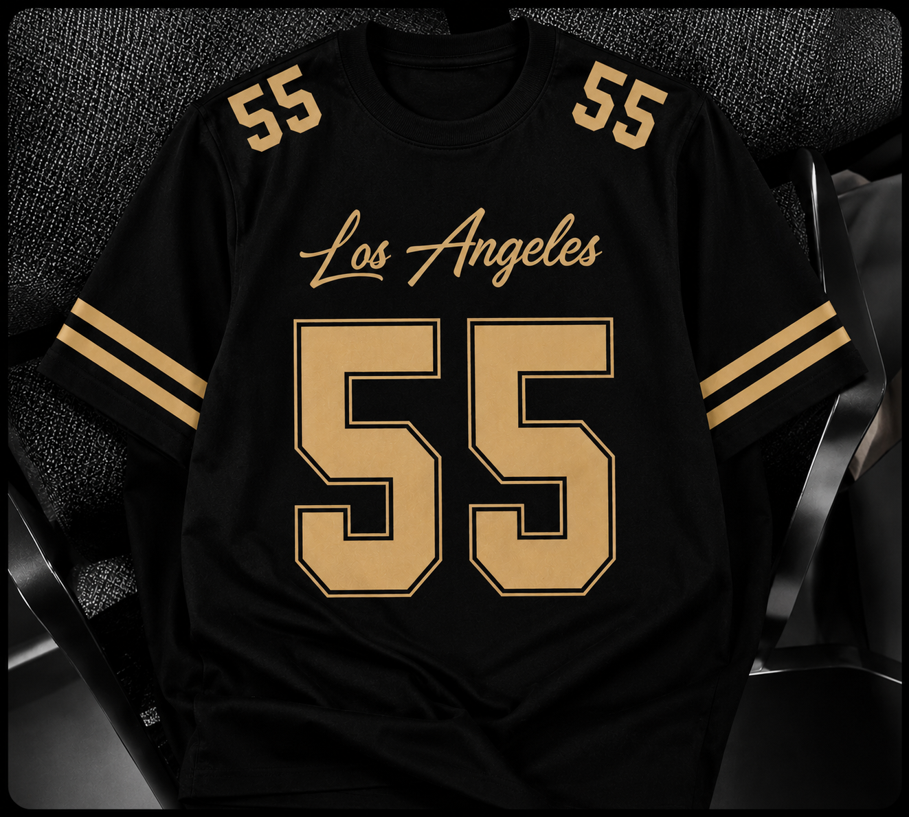 Men's and Girl Los Angeles No. 55 American Football Jersey Black and Golden