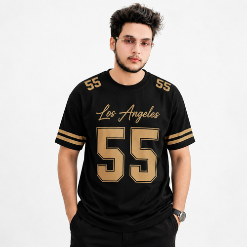Men's and Girl Los Angeles No. 55 American Football Jersey Black and Golden