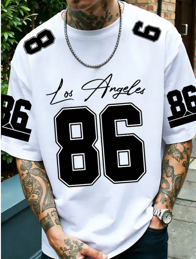 Men's Los Angeles No. 86 American Football Jersey Style Digital Print T-Shirt, Black, White, Green, 3-Color Sporty Casual Short Sleeve