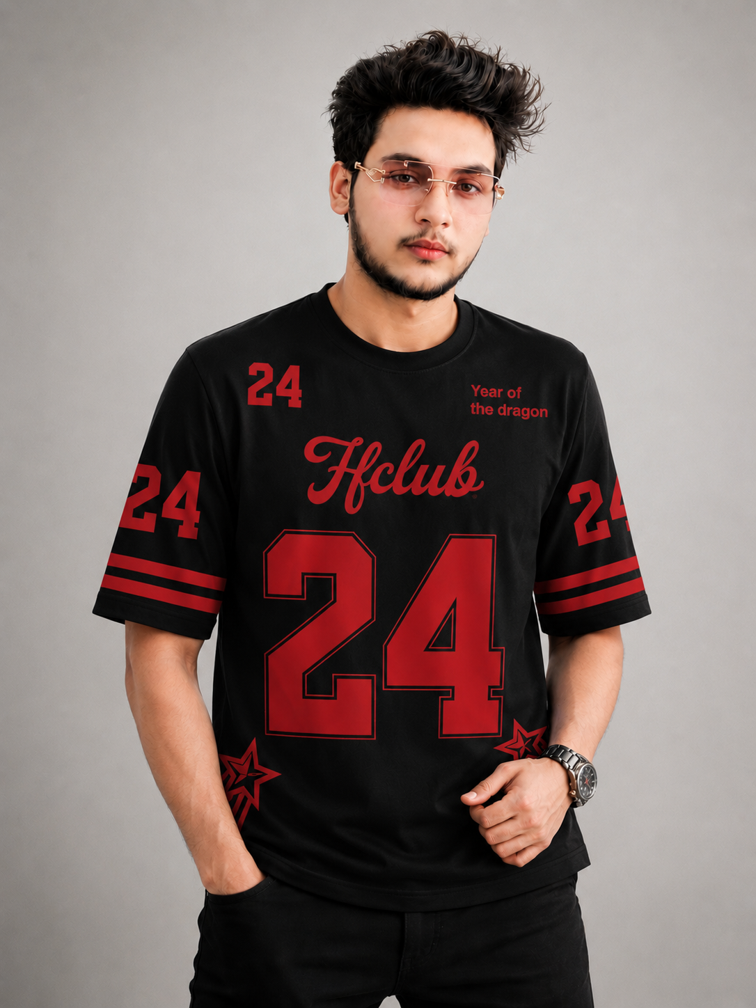 Men's White Red & Black Red Oversized T Shirt Sports Jersey 24 Printed Half Sleeve Casual Summer Round Neck Graphic Tee Shirt for Men