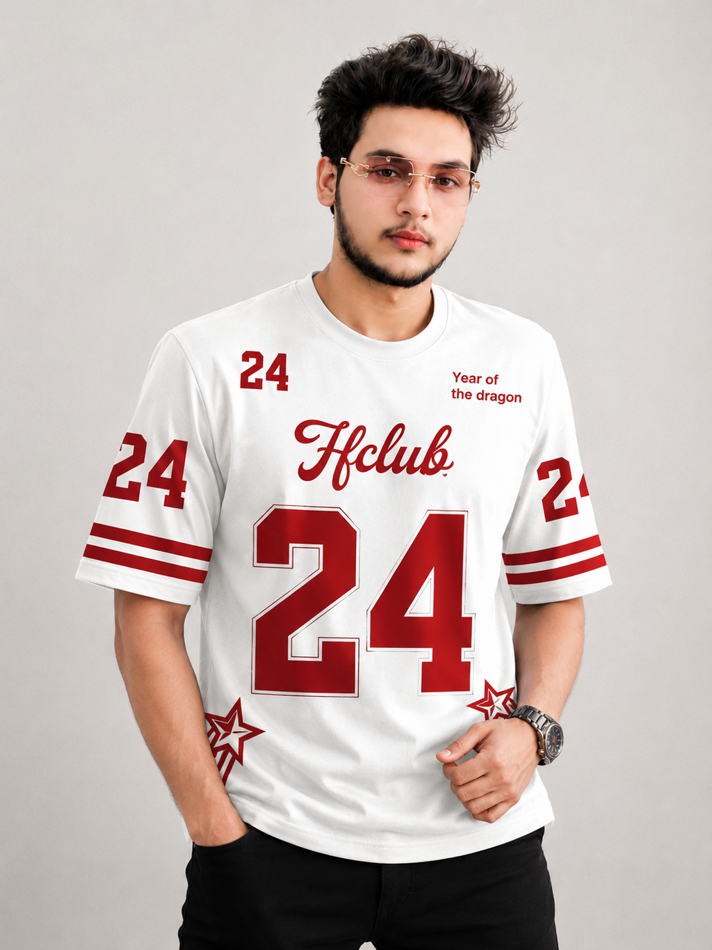 Men's White Red & Black Red Oversized T Shirt Sports Jersey 24 Printed Half Sleeve Casual Summer Round Neck Graphic Tee Shirt for Men