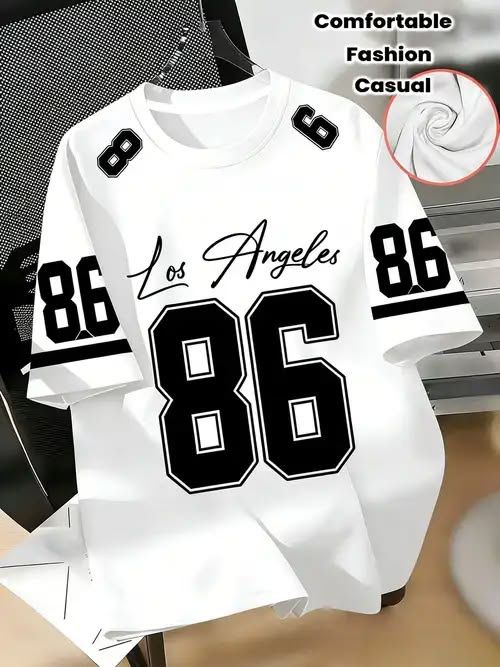 Men's Los Angeles No. 86 American Football Jersey Style Digital Print T-Shirt, Black, White, Green, 3-Color Sporty Casual Short Sleeve