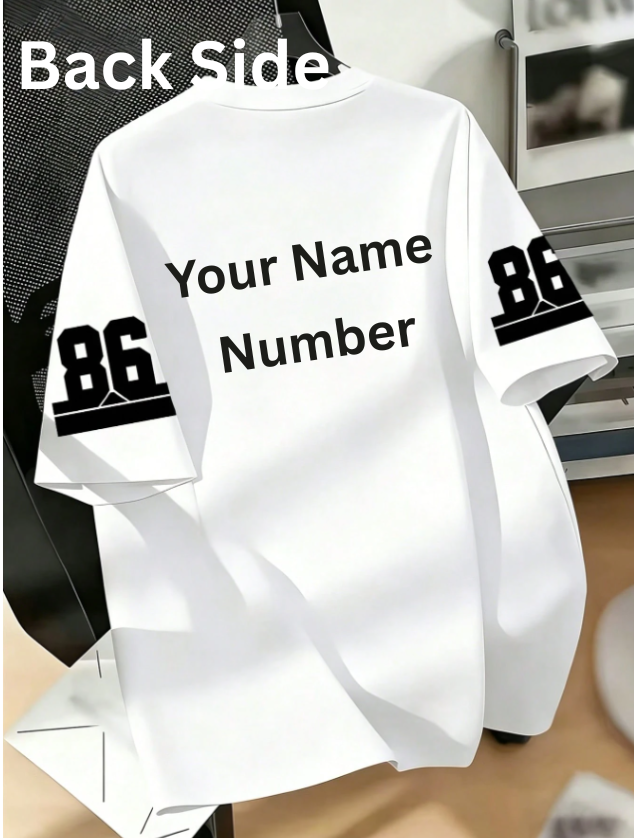 Men's Los Angeles No. 86 Back Side Custom Name Number Print American Football Jersey Style Digital Print T-Shirt, Black, White,