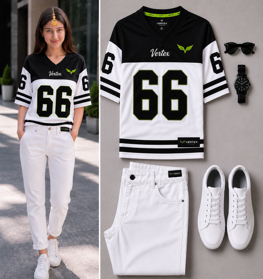 Women Black & White Oversized Sports Jersey T-Shirt | Casual Loose Fit Half Sleeve Graphic Tee | Korean Fashion Summer Top for Girls