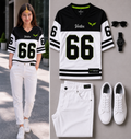 Women Black & White Oversized Sports Jersey T-Shirt | Casual Loose Fit Half Sleeve Graphic Tee | Korean Fashion Summer Top for Girls