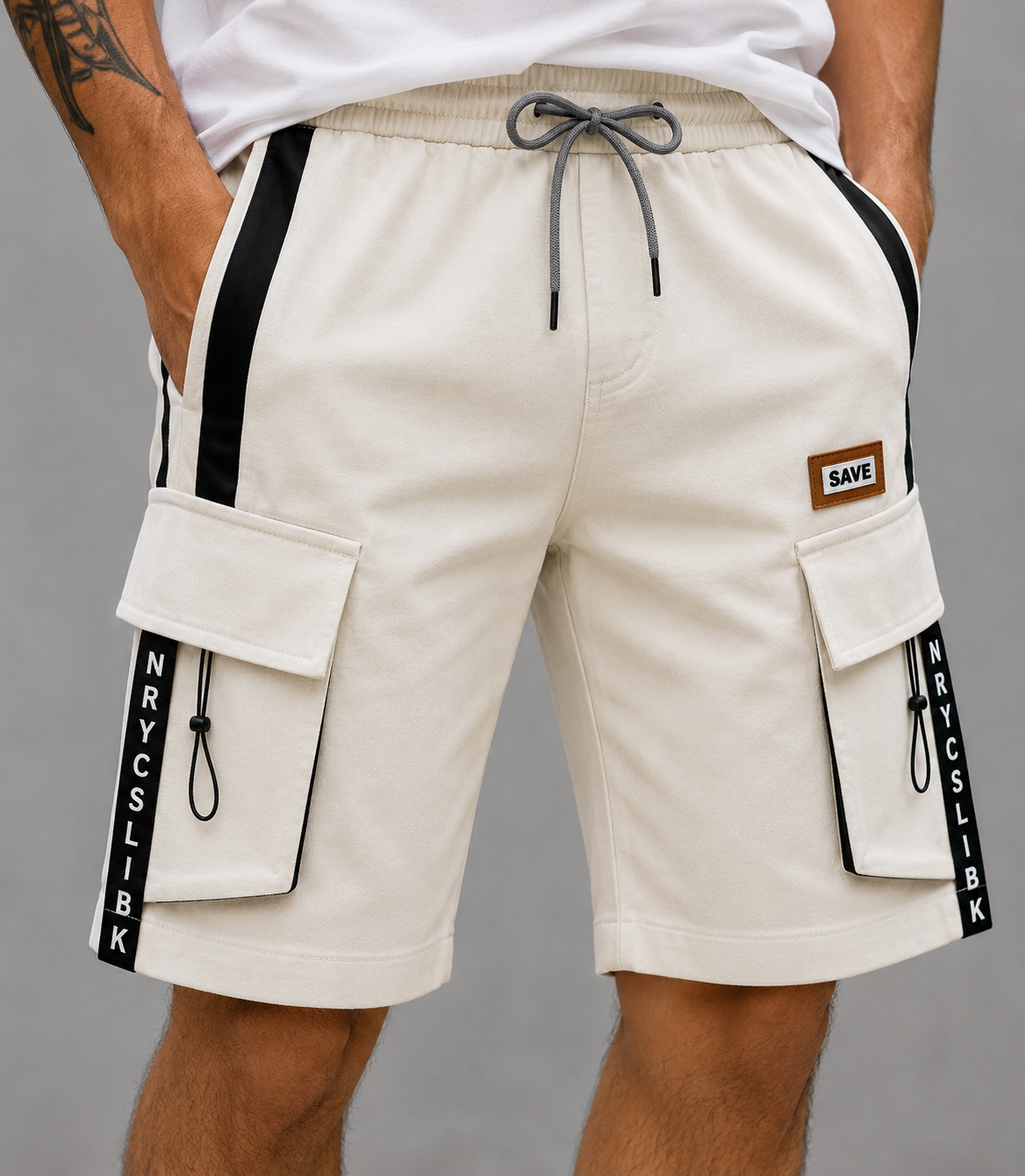 Vertex Wear Co Men's Cargo Shorts Casual Summer Shorts Multi Pocket Streetwear Shorts Drawstring Cotton Blend Knee Length Shorts for Men